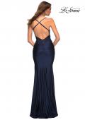 Picture of: Jewel Tone Jersey Gown with Sheer Lace Bodice in Blue, Style: 30521, Detail Picture 8