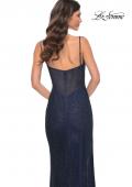 Picture of: Rhinestone Fishnet Dress with Bustier Top and Slit in Blue, Style: 32285, Detail Picture 8