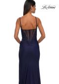 Picture of: Illusion Lace Top Prom Dress with Ruched Jersey Skirt in Navy, Style: 32803, Detail Picture 8