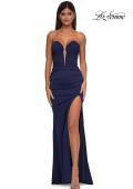 Picture of: Intricately Ruched Strapless Prom Dress with Unique Deep V in Navy, Style: 32923, Detail Picture 8