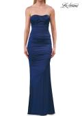 Picture of: Strapless Satin Gown with Ruching and Lace-Up Back in Navy, Style: 33654, Detail Picture 8