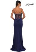 Picture of: Intricately Ruched Strapless Prom Dress with Unique Deep V in Navy, Style: 32923, Detail Picture 9