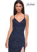 Picture of: Beautifully Beaded Long Evening Dress with V Neckline in Navy , Style 32928, Detail Picture 9