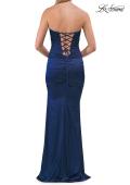 Picture of: Strapless Satin Gown with Ruching and Lace-Up Back in Navy, Style: 33654, Detail Picture 9