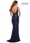 Picture of: Long Stretch Sequin Gown with Low Back in Navy, Detail Picture 10