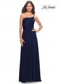 Picture of: Chic One Shoulder Long Jersey Gown with Defined Waist in Navy, Style: 31170, Detail Picture 10