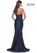 Picture of: Sweetheart Trumpet Liquid Jersey Gown with Ruching in Navy, Style: 31322, Detail Picture 10
