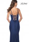 Picture of: Simple Ruched Jersey Dress with Lace Up Back in Navy, Style: 31919, Detail Picture 10