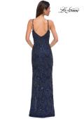 Picture of: Beautifully Beaded Long Evening Dress with V Neckline in Navy , Style 32928, Detail Picture 10