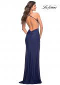 Picture of: Jersey Long Dress with Ruched Design on Front Waist in Blue, Style: 30462, Detail Picture 11