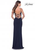 Picture of: Elegant Jersey Dress with Ruching and Square Neckline in Navy, Style: 31078, Detail Picture 11