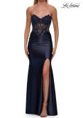 Picture of: Strapless Embellished Corset Gown with Satin Skirt in Navy, Style: 33639, Detail Picture 11