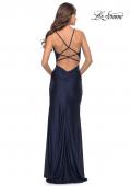 Picture of: Rhinestone Jersey Dress with Slit and Ruching in Navy, Style: 31123, Detail Picture 13