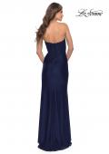 Picture of: Long Dress with Jersey Skirt and Lace Illusion Bodice in Navy, Style: 31182, Style: 31182
