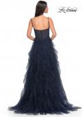 Picture of: Tulle A-Line Dress with Ruffle Skirt and Buster Rhinestone Fishnet Bodice in Navy, Style: 32233, Detail Picture 13