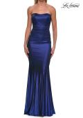 Picture of: Strapless Metallic Jersey Gown with Ruching and Fitted Silhouette in Navy, Style: 33424, Detail Picture 13