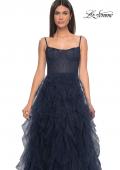 Picture of: Tulle A-Line Dress with Ruffle Skirt and Buster Rhinestone Fishnet Bodice in Navy, Style: 32233, Detail Picture 14