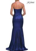 Picture of: Strapless Metallic Jersey Gown with Ruching and Fitted Silhouette in Navy, Style: 33424, Detail Picture 14