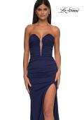 Picture of: Intricately Ruched Strapless Prom Dress with Unique Deep V in Navy, Style: 32923, Detail Picture 15