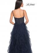 Picture of: Tulle A-Line Dress with Ruffle Skirt and Buster Rhinestone Fishnet Bodice in Navy, Style: 32233, Detail Picture 16