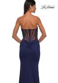 Picture of: Intricately Ruched Strapless Prom Dress with Unique Deep V in Navy, Style: 32923, Detail Picture 16