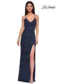 Picture of: Beautifully Beaded Long Evening Dress with V Neckline in Navy , Style 32928, Detail Picture 16