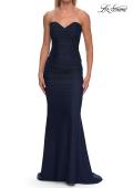 Picture of: Strapless Mesh Evening Gown with Ruching and Sheer Beaded Back in Navy, Style: 33431, Detail Picture 17