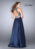 Picture of: Sheer Beaded Halter Top Dress with A-line Skirt in Navy, Style: 24789, Back Picture