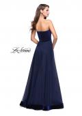 Picture of: Long Strapless Prom Dress with Velvet Bodice Detail in Navy, Style: 25408, Back Picture