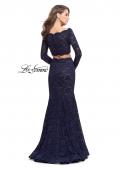 Picture of: Mermaid Style Lace Two Piece Dress with Scalloped Trim in Navy, Style: 25668, Back Picture