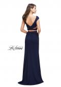 Picture of: Two Piece Wrap Jersey Prom Dress with Short Sleeves in Navy, Style: 25815, Back Picture