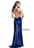 Picture of: Long Velvet Prom Dress with Leg Slit and Open Back in Navy, Style: 25861, Back Picture