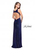 Picture of: Sparkling Jersey Prom Dress with Open Diamond Back in Navy, Style: 25869, Back Picture