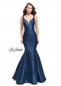 Picture of: Long Mikado Mermaid Gown with Lace Straps in Navy, Style: 25972, Back Picture
