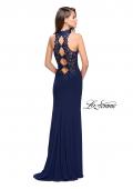 Picture of: Sheer Lace and Beaded Prom Dress with High Neck in Navy, Style: 26038, Back Picture