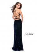 Picture of: Long Velvet Two Piece Prom Dress with Printed Bodice in Navy, Style: 26115, Back Picture