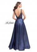 Picture of: Long Mikado Prom Dress with Beaded Bodice in Navy, Style: 26203, Back Picture
