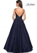 Picture of: Lace Detail Long A Line Prom Dress with Open Back in Navy, Style: 27030, Back Picture