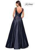 Picture of: Long Mikado Ball Gown with V Front and Back in Navy, Style: 27202, Back Picture