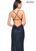 Picture of: Floor Length Ruched Fully sequin Prom Dress in Navy, Style: 27234, Back Picture