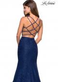 Picture of: Two Piece Stretch Lace Prom Dress with Strappy Back in Navy, Style: 27452, Back Picture