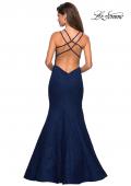 Picture of: Mermaid Style Lace Dress with Strappy Open Back in Navy, Style: 27560, Back Picture