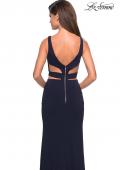 Picture of: Faux Two Piece Dress with Exposed Zipper and Cut Outs in Navy, Style: 27588, Back Picture