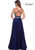Picture of: Two PIece Satin Prom Dress with Rhinestone Top in Navy, Style: 27607, Back Picture