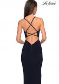 Picture of: Body Hugging Long Jersey Prom Dress with Ruching in Navy, Style: 27720, Back Picture