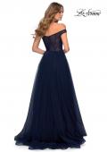Picture of: Off The Shoulder Tulle Prom Dress with Sheer Bodice in Navy, Style: 28462, Back Picture