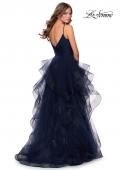 Picture of: Layered Tulle Prom Dress with V Shaped Neckline in Navy, Style: 28502, Back Picture