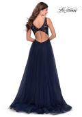 Picture of: Pretty A-line Prom Dress with Sheer Floral Bodice in Navy, Style: 28680, Back Picture