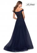 Picture of: Off The Shoulder Beaded Tulle Prom Dress in Navy, Style: 28774, Back Picture