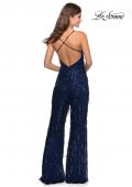 Picture of: Fringe Sequin Jumpsuit with V-Neckline in Navy, Style: 28864, Back Picture